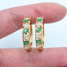 Gold Color Women Fashion White Green Marquise Cubic Zirconia CZ Huggie Hoop Earrings Jewelry 2024 - buy cheap