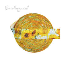 BRISTLEGRASS-Cinta de satén de LICRA para el pelo, 50 yardas, 5/8 pulgadas, 15mm, estampado de girasol, plegable, elástico FOE, tutú, vestido, costura, embellecedor 2024 - compra barato