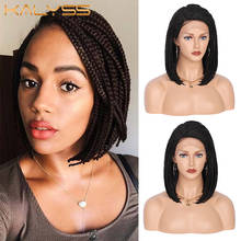 Парик Kalyss для чернокожих женщин, длинные кудрявые искусственные волосы со светлыми синтетическими кружевами спереди, 28 дюймов, с прямыми краями, средней длины 2024 - купить недорого