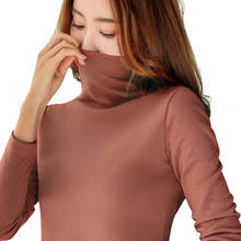 Camisa feminina de manga longa com gola alta, cor sólida, primavera e outono, roupa coreana feminina mantém quente e fina 2024 - compre barato