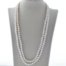 Collar de perlas de agua dulce, 2 filas, 22 ", 8mm, blanco, redondo, CZ 2024 - compra barato