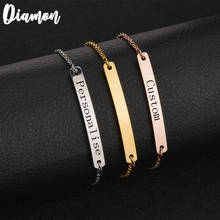 Diamon Personalize Women Bar Chain Bracelet Adjsutable Stainless Steel Engraving Letter Name Buckle Bracelets Friendship Gift 2024 - buy cheap
