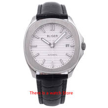 Bliger 40 мм автоматические механические Для мужчин, мужские часы, Элитный бренд квадратный футляр для часов кожаный ремешок сапфир Стекло светящиеся наручные часы Для мужчин 2024 - купить недорого