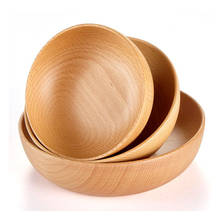Ensaladera de madera redonda grande para sopa y ensalada, cuenco de comedor, juego de cocina de madera Premium, Natural, hecho a mano 2024 - compra barato