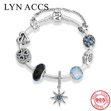 Novo s925 pulseira & bangle 925 prata esterlina azul zircon floco de neve charme coração contas de flores pulseira para as mulheres jóias diy 2024 - compre barato