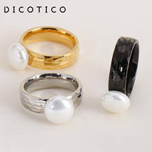 Dicotico-Anillos de perlas de imitación de acero inoxidable para mujer, joyería de tres colores pulidos, bandas de boda 2024 - compra barato