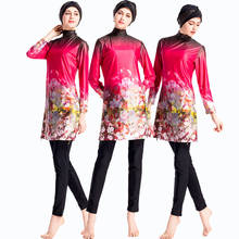 Red Burkini 2020 Print Muslim Swimsuit Long Sleeve Islamic Swim Wear Three Pieces Bourkini Without Pad Summer Bathing Suit S-4X 2024 - buy cheap