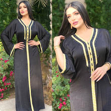 Vestido longo islâmico, vestido longo, estampa de abaya preto muçulmano, kaftan, jalabiya de médio oriente turco, arábia 2024 - compre barato
