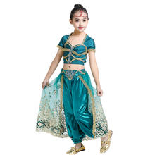 Сари танцевальная одежда для детей индийские наряды Болливуд одежда Детский костюм для танца живота комплект из 3 предметов (Топ и штаны головной убор) 2024 - купить недорого