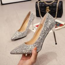 High Heel Women's Shoes Fine Heel Korean Version of The New Pointed Silver Sequin Party Shoes Ladies High Heel Work Shoes Women 2024 - buy cheap