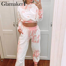 Glamaker-Conjunto de ropa informal para mujer, traje de manga larga, Rosa top corto anudado teñido, conjunto de 2 piezas, top y pantalones 2024 - compra barato