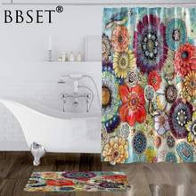 Cortina de chuveiro floral colorida, cortina estilo boho boêmio à prova d'água, vários tamanhos, decoração de banheiro com 12 ganchos 2024 - compre barato