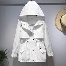 Trench coat com capuz feminino branco com cintura solta, blusão feminino de outono e primavera b280 2020 2024 - compre barato