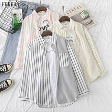 Blusa holgada de algodón a rayas para mujer, camisa de manga larga con retazos, ropa de otoño, estilo casual 2024 - compra barato