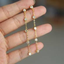 2022 Gold Color Delicate Jewelry Dangle Cz Link Chain Bezel Zirconia Tassel Fashion Women Delicate Dangle Cz Earring Wholesale 2024 - buy cheap
