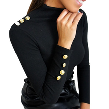 Botão manga de malha blusas pullovers sólidos causal fino escritório senhora blusas feminino gola alta tricô feminino tops de malha m0381 2024 - compre barato