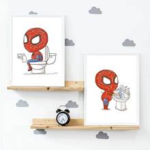 Marvel Movie Superhero Spiderman Cartoon Print Poster Bathroom Canvas Paintings Funny Brushing Wall Art Picture Home Decoration 2024 - buy cheap