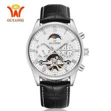 OUYAWEI Skeleton Automatic Mechanical Men Wristwatch Leather Strap Classic White Tourbillon Male Watch Relojes Hombre Gifts 2024 - buy cheap