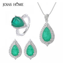 Joishome-Conjuntos de joyas de plata 925 para mujer, anillo, collar, pendientes de tuerca con piedras preciosas de berilo, joyería fina a la moda, para fiesta de boda 2024 - compra barato