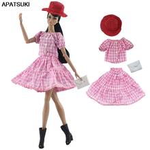 1set Fashion Plaided Doll Clothes For Barbie Doll Top Skirt Hat Bag Fashion Outfits For Barbie Dollhouse 1/6 Doll Accessories 2024 - buy cheap