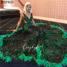 Sexy Green Sequins Mermaid Prom Dresses Backless Feathers Black Girls Graduation Homecoming Dress Plus Size Wedding Party Gowns 2024 - buy cheap