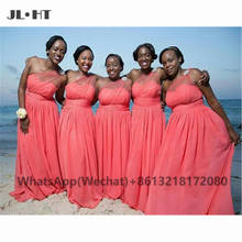 2021 черные женские платья на одно плечо для подружки невесты длинные плиссированные шифоновые африканские Плиссированные Свадебные платья для подружки невесты 2024 - купить недорого