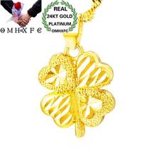 OMHXFC Wholesale European Fashion Woman Man Unisex Party Birthday Wedding Gift Lucky Leaves 24KT Real Gold Charm Pendant PN191 2024 - buy cheap