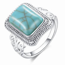 FYJS Unique Stainless Steel Rectangle Shape Green Turquoises Stone Finger Ring Inspiration Jewelry 2024 - buy cheap