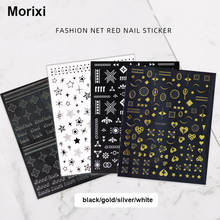 Morixi-pegatina artística para uñas, decoración de manicura en 3D con estampado geométrico de corazones, estrellas y Luna, cara plateada, oro y negro, DM003 2024 - compra barato