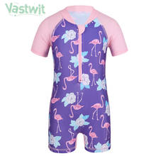 Maiô infantil de manga curta, roupa de banho de uma peça com flamingo estampado uv upf 50 + 2024 - compre barato