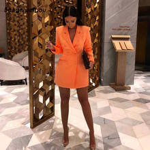 Bangniweigou Elegant Double-breasted Notched Orange Blazer Jacket Long Sleeve Autumn Office Ladies Work Casual Outerwear Coat 2024 - buy cheap