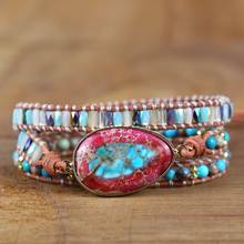Pulseira de couro imperial com pedras, bracelete de tecelagem com múltiplas cores 2024 - compre barato