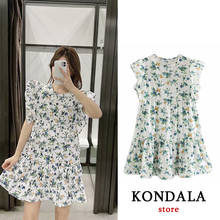 KONDALA Summer Dress 2020 Women Floral Print Dress Sweet Lady Round Neck Butterfly Sleeve A-line Short ZA Dress vestidos 2024 - buy cheap