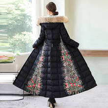 Cotton Coat Women 2020 Winter Ethnic Style Hooded Thick Printing Long Down Padded Clothing Ladies Black Padded Coat Female Q328 2024 - buy cheap