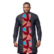 Camisas largas con estampado Nigeriano para hombre, Tops negros de retales, Moda Africana, trajes de fiesta informales personalizados 2024 - compra barato