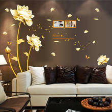 Adesivos de parede artesanais em estilo chinês, arte de mural decalque para decoração de sala de estar, tempo de ouro e flores artesanais faça você mesmo 2024 - compre barato