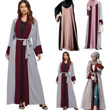 Vestido longo abaya muçulmano, vestido longo com retalhos, roupa árabe kaftan dubai maxi roupa islâmica turco ram 2024 - compre barato