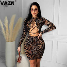 VAZN New 2020 Night Shinny Leopard Dress Full Sleeve Sheath Hollow Out Dresses For Evening Robe Gowns Formal Party Mini Dress 2024 - buy cheap