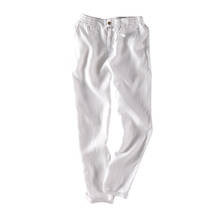 100% лен, мужские бриджи, белые Дышащие Модные Удобные Длинные мужские брюки Y1902 2024 - купить недорого
