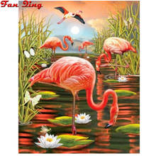 Completa quadrada/broca redonda 5d diy pintura de diamante "flamingo animal" 3d bordado ponto de cruz 5d decoração de casa presente 2024 - compre barato