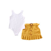 Citgeett-Conjunto de ropa de verano para niños y niñas, pelele sin mangas, falda amarilla plisada, chaleco liso, 1-5 años 2024 - compra barato
