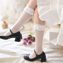 Lolita meias femininas com rendas plissadas, meias longas femininas estilo francês com rendas vazadas princesas sensuais meias elásticas para mulheres 3 pares 2024 - compre barato