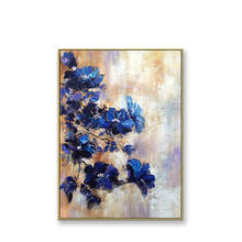 Hermoso azul oscuro flores para la decoración de la pared de puro hecho a mano pintura al óleo sobre lienzo arte de pared para sala de estar dormitorio 2024 - compra barato