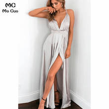 In Stock 2019 Evening Dresses Long Front Slit Pleat Draped Silk Satin Backless Evening Party Dresses 2024 - buy cheap