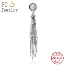 Fc jewelry pingentes originais para bracelete, bracelete 925 de prata, borla enchada, conta de cristal cz para artesanato 2024 - compre barato