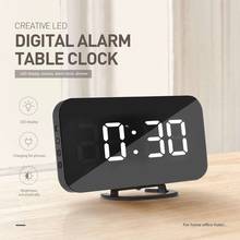 Relógio de mesa de alarme digital led, relógio digital criativo led de brilho ajustável para decoração da casa com função de soneca acrílica, relógio digital com espelho moderno usb 2024 - compre barato