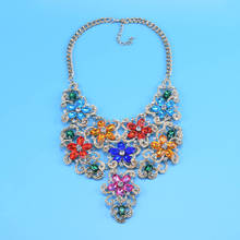 2020 Chunky Gem Crystal Flower Statement Unique Starburst Pendant Rhinestone Luxury Instagram Maxi Choker Collar Necklace 2024 - buy cheap