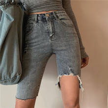 Women Shorts Denim Design High-waist Skinny Asymmetrical Fur-lined Streetwear Hole Distressed Summer Ulzzang Chic Elastic Trendy 2024 - buy cheap