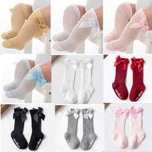 Calcetines hasta la rodilla para niñas, calcetín de algodón suave y transpirable, calado, para recién nacidos, de 0 a 4 años 2024 - compra barato