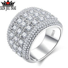 Роскошное полностью инкрустированное женское кольцо с фианитом AAA 16 мм в ширину, свадебное кольцо королевы, красивый Сияющий Модный подарок на вечерние ювелирные изделия 2024 - купить недорого